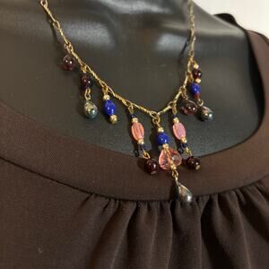 Beaded Twist Chain Necklace Dangle Drops in Pink, Blue, Iridescent